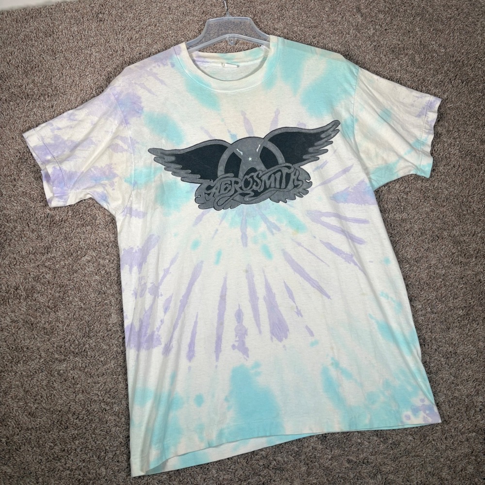 Vintage Aerosmith Tie Dye Graphic T-Shirt Mens XL Fruit of the Loom 90s Rock Tee